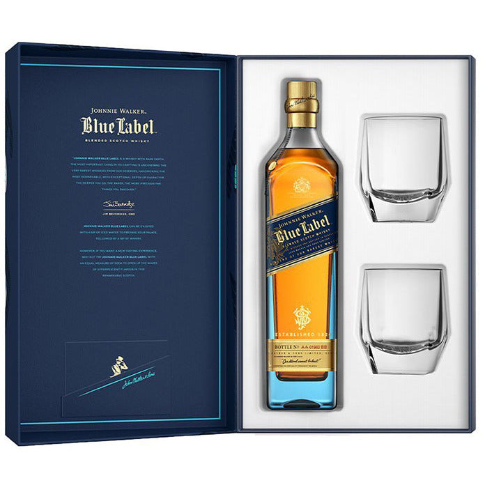 Johnnie Walker Blue Label Blended Scotch Whisky With Two Crystal Glasses